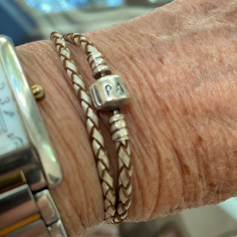 Pandora  double champagne braided leather  wrap bracelet